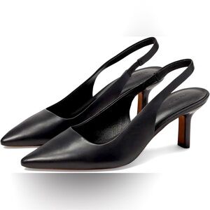 Vince Patrice Black Leather Slingback Mid Heel Pump Size 7.5 / EU 38